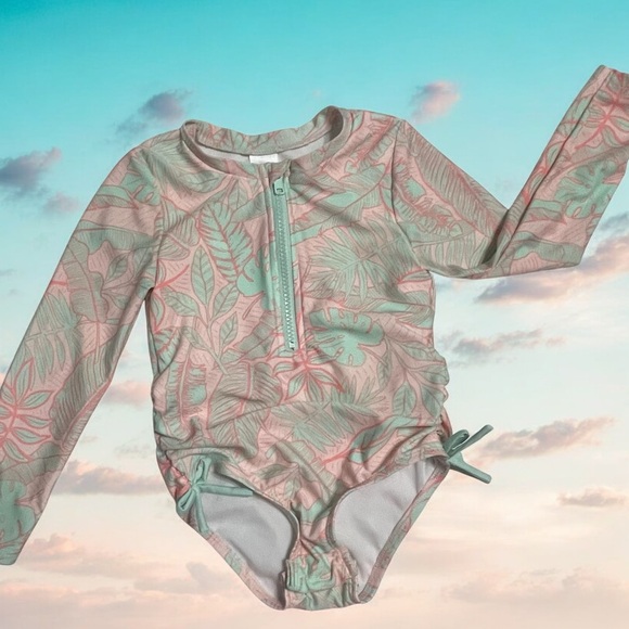 Cat & Jack Pink and Green Girls Swim Rashguard - Picture 1 of 9